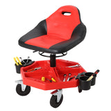 GARVEE Rollhocker Werkstatt, Höhenverstellbar 48–60 cm, Mechanikerhocker mit Werkzeugablage, Ergonomischer Sitz & Feststellbaren Rollen für Garage und Werkstatt - Rot