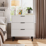 Garvee Kommode mit 3 Schubladen, modernes Rillendesign, stabile Metallbeine, 70,1 × 39,9 × 75,9 cm, für Schlafzimmer und Wohnzimmer, weiß - weiß