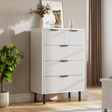 Garvee Kommode 5 Schubladen, Wave Fluted Design, Metallbeine, Modern, Für Schlafzimmer & Flur, Weiß - Weiß