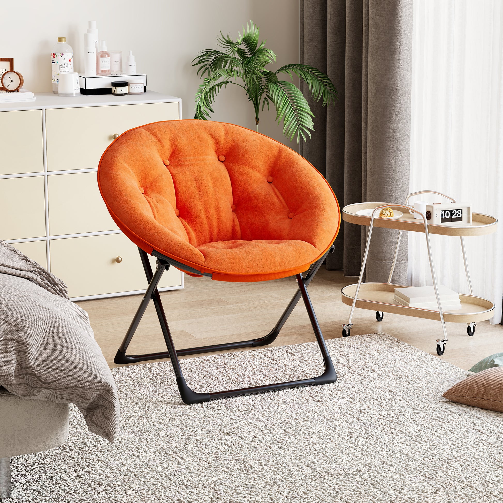 Garvee Saucer Chair Lounge-Stuhl, Oversized Faltbar mit Schwarzer Rahmen, Orange für Schlafzimmer & Wohnzimmer