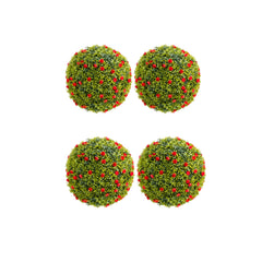 Garvee Buchsbaumkugel 4er-Set Groß Ø32 cm – Künstlich mit Rot Blumen für Garten & Hochzeit