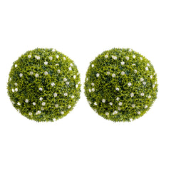 Garvee Buchsbaumkugel 2er-Set Groß Ø52 cm Künstlich Mit Weiß Blumen Für Garten Hochzeit Deko UV-beständig Grün