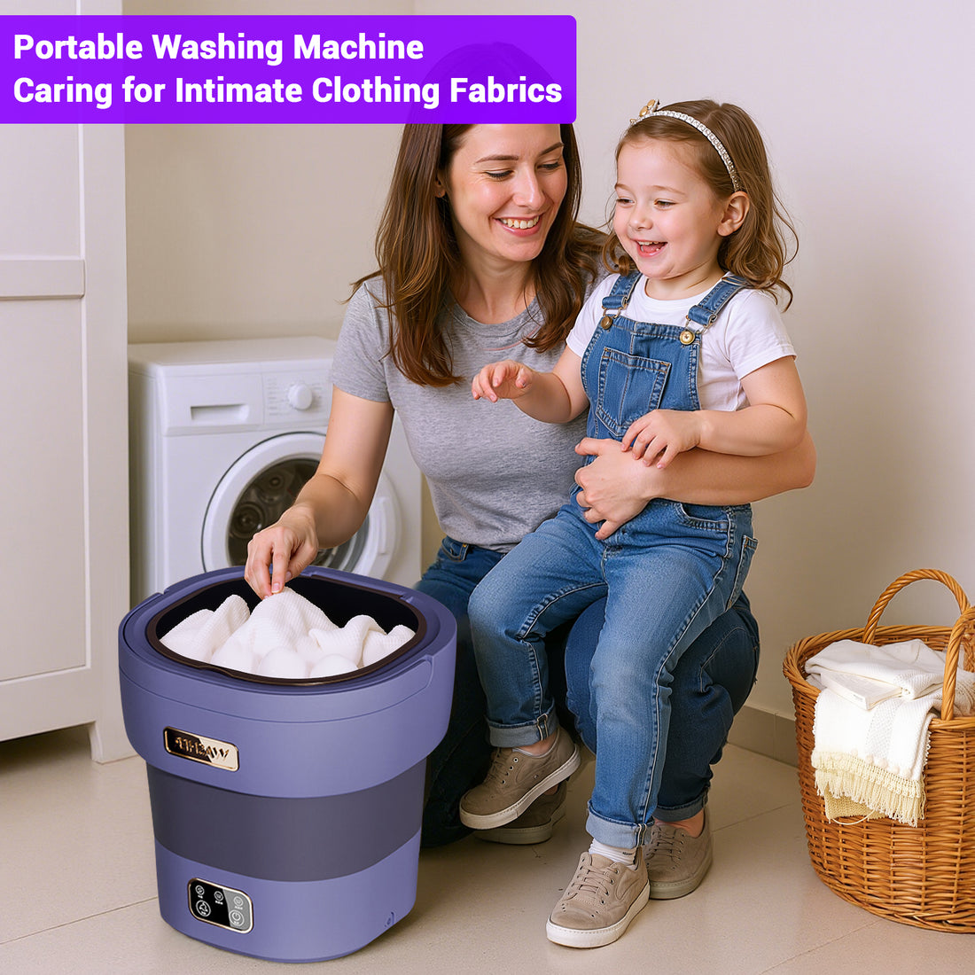 Garvee Mini Waschmaschine 12 L, 2-in-1 Mit Schleuder, Faltbar, Leise, Für Wohnung & Camping, Lila