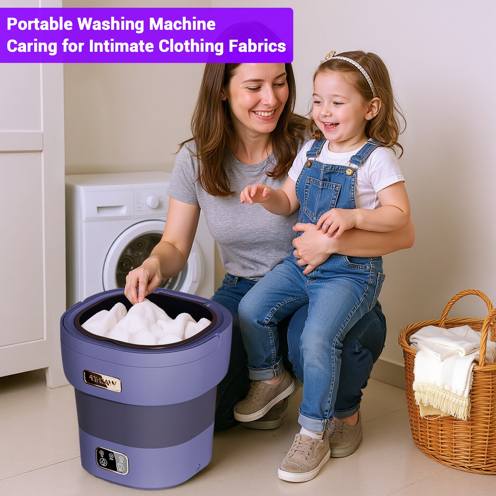 Garvee Mini Waschmaschine 12 L, 2-in-1 Mit Schleuder, Faltbar, Leise, Für Wohnung & Camping, Lila