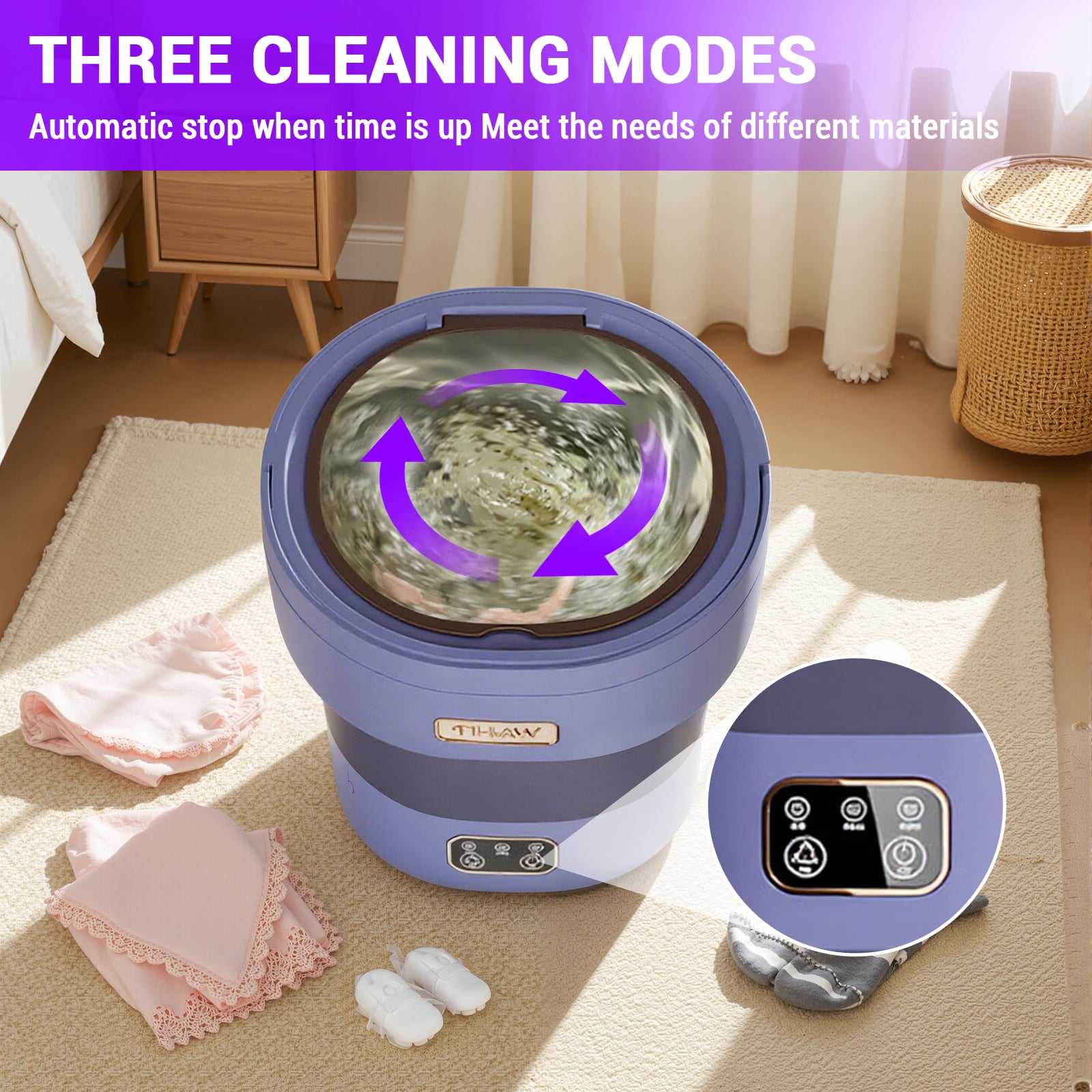 Garvee Mini Waschmaschine 12 L, 2-in-1 Mit Schleuder, Faltbar, Leise, Für Wohnung & Camping, Lila