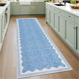 Garvee Waschbarer Teppich Läufer 60 x 230 cm, Rutschfest Küchenläufer, Modernes Wellenmuster, Blau, Kurzflor, Vielseitig Für Eingangsbereich & Waschküche