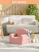Garvee Kindersofa 2-in-1 ausklappbar, Halbmond-Kindersessel mit weichem Teddy-Fleece-Bezug, für 2–8 Jahre, Mittel, Rosa - Rosa