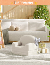 Garvee Kindersofa 2-in-1 ausklappbar, Halbmond-Kindersessel mit Teddy-Fleece-Bezug und Schaumstoff, für Spielzimmer und Kinderzimmer, Weiß - Weiß
