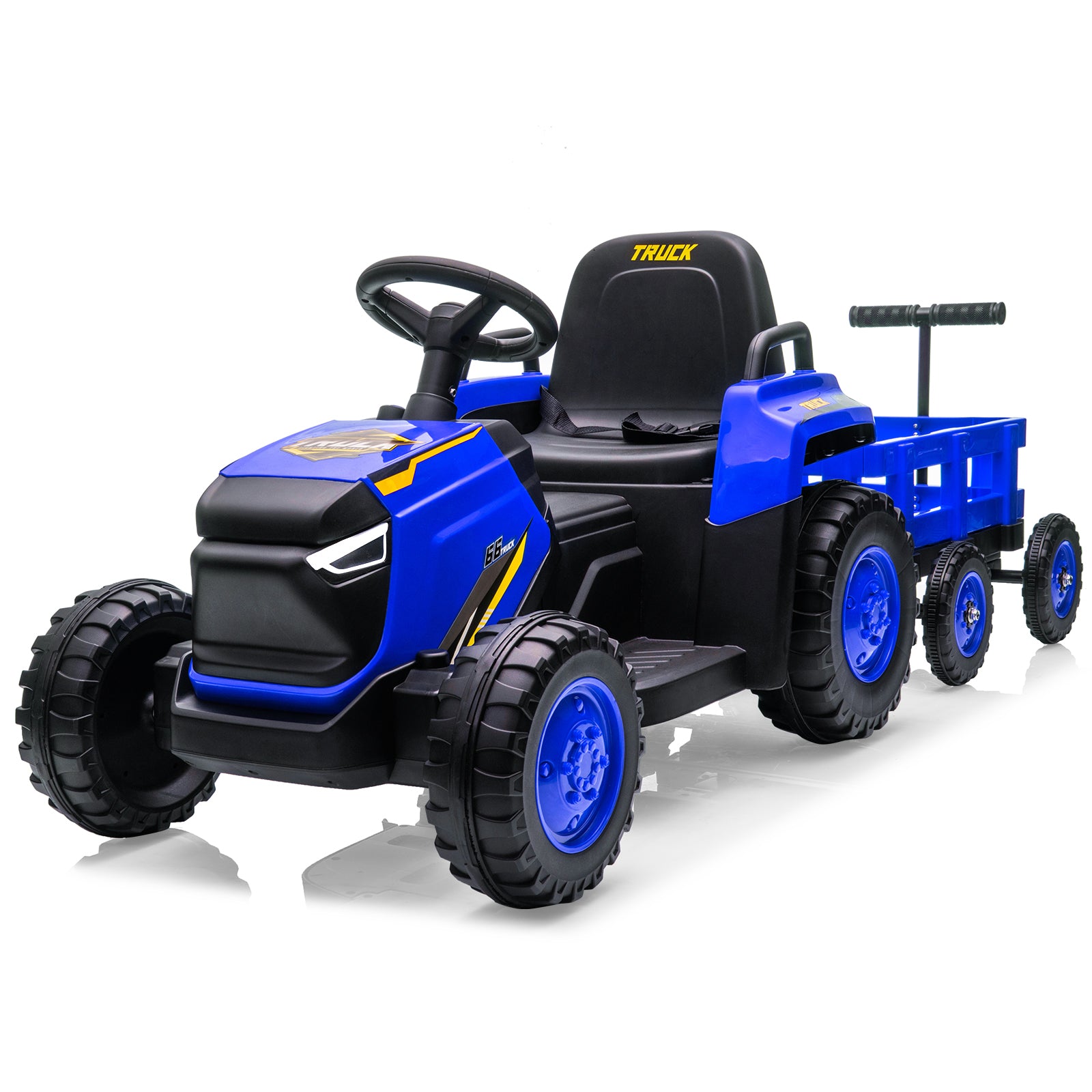 Garvee Elektrischer Kindertraktor 12V – Mit Abnehmbarem Anhänger, 6 Räder, Doppelmotor, LED, Bluetooth, USB, Musik, Fernbedienung für Garten und Hof