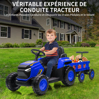 Garvee Elektrischer Kindertraktor 12V – Mit Abnehmbarem Anhänger, 6 Räder, Doppelmotor, LED, Bluetooth, USB, Musik, Fernbedienung für Garten und Hof