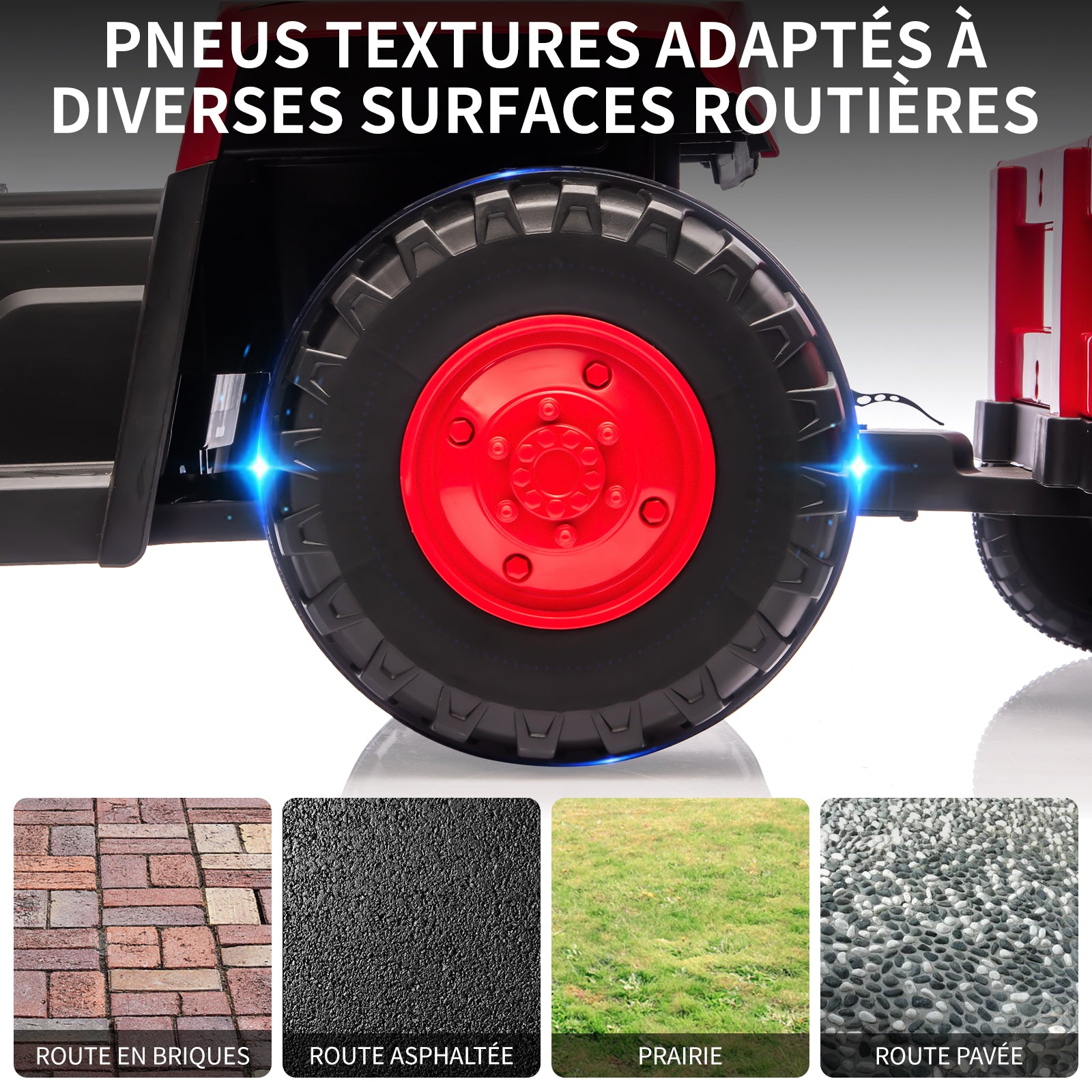 Garvee Elektrischer Kindertraktor 12V – Mit Abnehmbarem Anhänger, 6 Räder, Doppelmotor, LED, Bluetooth, USB, Musik, Fernbedienung für Garten und Hof