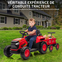 Garvee Elektrischer Kindertraktor 12V – Mit Abnehmbarem Anhänger, 6 Räder, Doppelmotor, LED, Bluetooth, USB, Musik, Fernbedienung für Garten und Hof