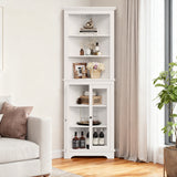 GARVEE Eckschrank mit Glastüren 161 cm Hoch, Platzsparender Hochschrank mit Verstellbaren Regalböden, Eckregal für Wohnzimmer, Küche, Bad und Esszimmer, Weiß