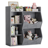 Garvee Kinder 3-Stufiges Spielzeugregal Mit 5 Fächern, Doppelseitig, Grau, Für Schlafzimmer & Kindergarten, Robust MDF, Vielseitig - Grau