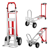 Garvee 3-in-1 Profi-Handwagen – Schwerlast Transportkarre 360kg Tragkraft, Klappbar & Mit Elastischen Gurten, Ideal Für Lager, Büro Und Umzug (Rot) - Rot