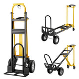 Garvee 3-in-1 Profi-Handwagen – Schwerlast Transportkarre 360kg Tragkraft, Klappbar & Mit Elastischen Gurten, Ideal Für Lager, Büro Und Umzug(Gelb) - Gelb