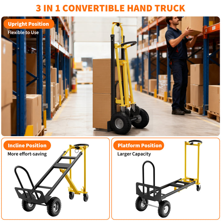 3-in-1 Funktionen als Sackkarre, Plattformwagen und Klappwagen