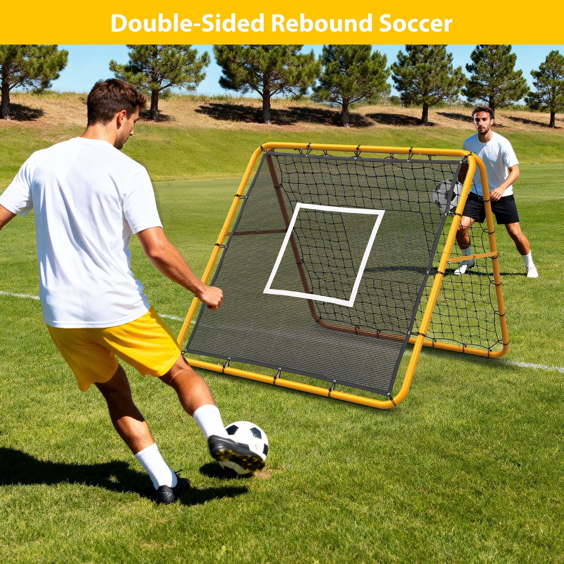Garvee Fußball Rebounder Netz 120 x 120 cm, Verstellbar, Doppelseitig, Stahlrahmen, Wetterfest