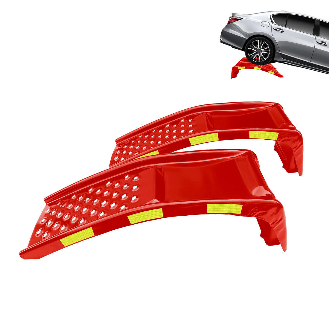 GARVEE PKW-Auffahrrampen 2er-Set aus Stahl, Bis 3.630 kg Belastbarkeit, 23 cm Hubhöhe, Wartungsrampen mit Reflektierenden Sicherheitsaufklebern für PKW, SUV & LKW, Rot