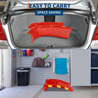 GARVEE PKW-Auffahrrampen 2er-Set aus Stahl, Bis 3.630 kg Belastbarkeit, 23 cm Hubhöhe, Wartungsrampen mit Reflektierenden Sicherheitsaufklebern für PKW, SUV & LKW, Rot