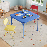 Garvee Kindertisch-Set 3-teilig, klappbare Kindersitzgruppe mit 1 Tisch und 2 Stühlen, stabiler Metallrahmen, gepolsterter PU-Kunstlederbezug, für Kinderzimmer, Esszimmer & Outdoor, Blau - Blau