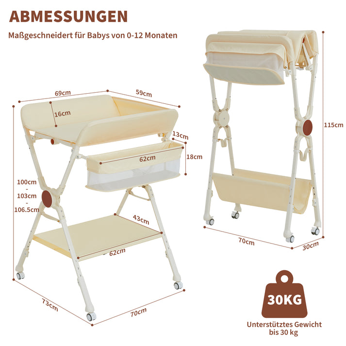 Technische Maße, Traglast bis 30 kg, geeignet für Babys 0–12 Monate