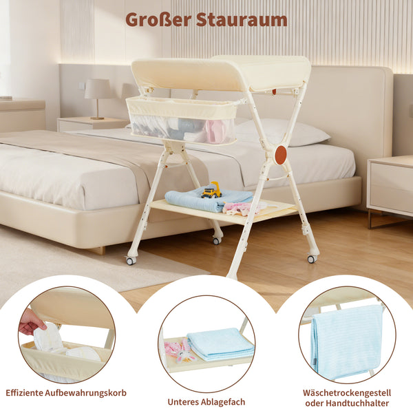 Großer Stauraum mit Aufbewahrungskörben, Ablagefach und Kleider-/Handtuchstange