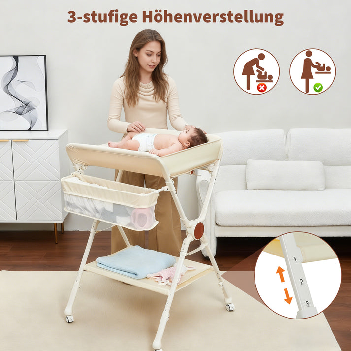 GARVEE klappbarer Wickeltisch mit 3-stufiger Höhenverstellung für Babys 0–12 Monate