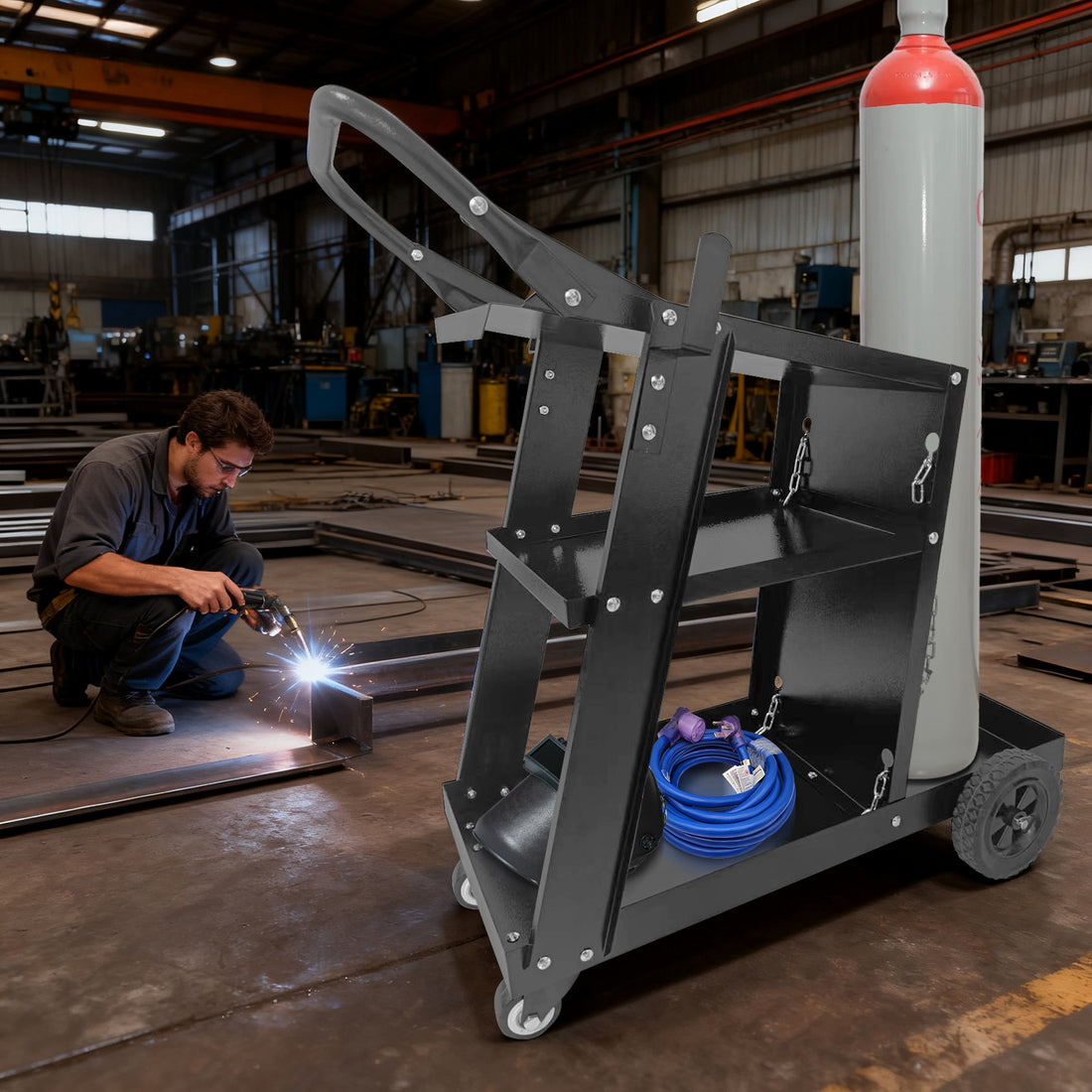 Garvee Schweißwagen 3-stufig, 100 Kg Tragkraft, Stahl, Mit Rollen & Sicherheitsketten, Für Werkstatt