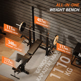 Garvee Verstellbare 4-in-1 Hantelbank Mit Rack, Beinverlängerung, Prediger Curl Pad Für Heimfitness, Stahl, Klappbar, 900 lb Tragkraft, Schwarz - 