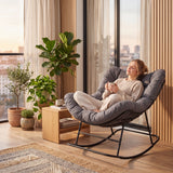 Garvee Papasan-Schaukelstuhl mit Polster, rutschhemmend, Eiförmige Sitzschale, Grau - Grau