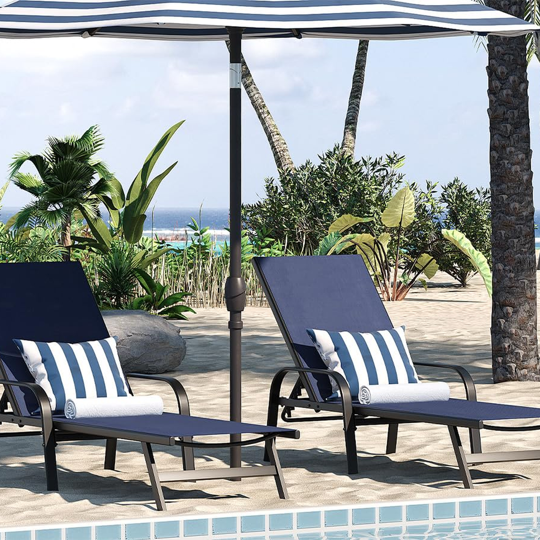 GARVEE Verstellbare Gartenliege 2er-Set, 5-fach Verstellbare Rückenlehne, Atmungsaktives Textilene-Gewebe, Wetterfeste Metallstruktur für Terrasse, Pool und Garten, Dunkelblau