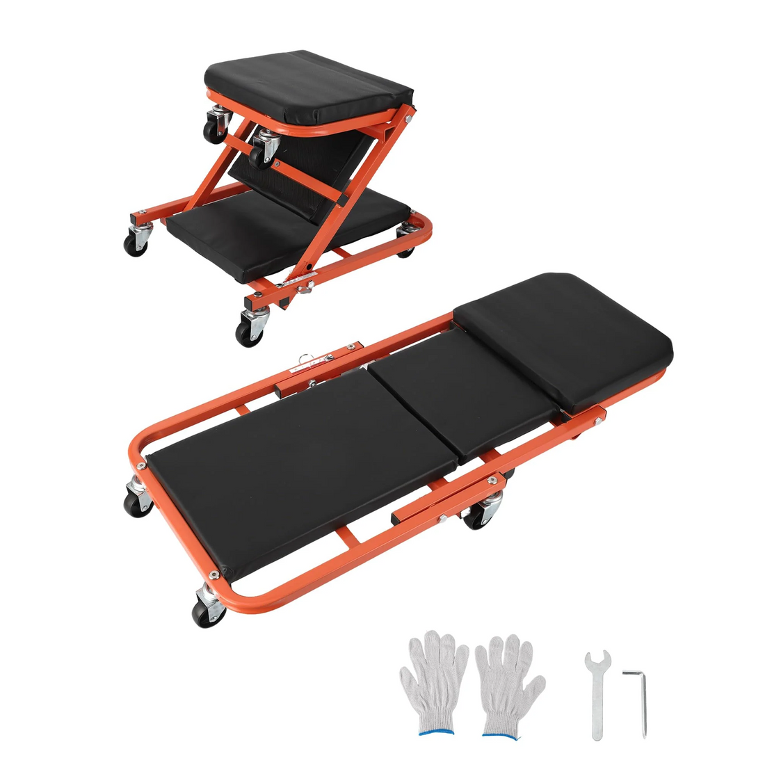 Garvee 91 cm Z-Creeper Mechanikersitz – Faltbar, 6 Rollen, Stahlrahmen, Gepolstert, Orange
