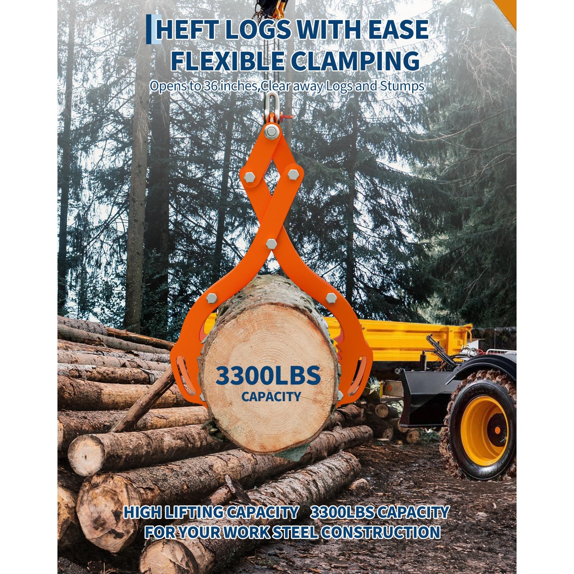 Garvee Schwerlast-Holzgreifer 36 Zoll – 4-Krallen-Zange, 1500 kg, für große Baumstämme