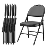 Garvee Klappstühle Set 6, PU Leder Gepolstert, Metallrahmen, Faltbar, Für Büro & Events, Schwarz - Schwarz