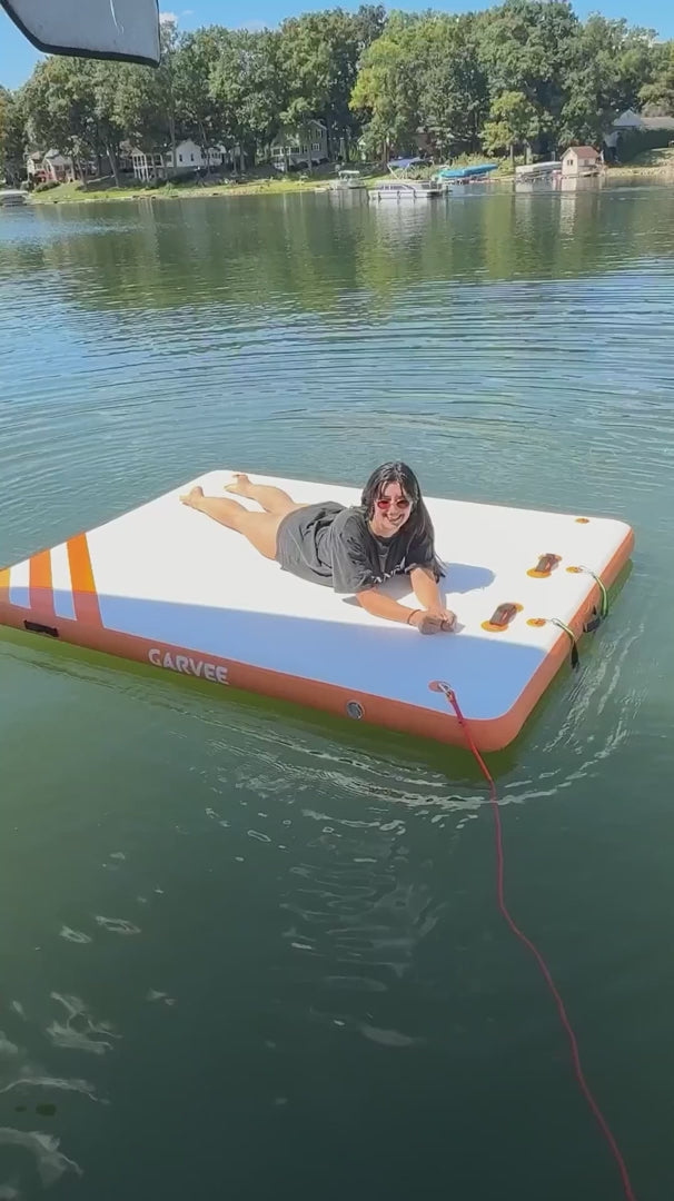 Garvee Aufblasbare Schwimmplattform 3 x 3 m, Für 8–10 Personen, Rutschfest, PVC, Mit Leiter, Für See & Wasser