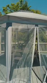 Garvee Hexagon Pavillon 4×4 m, Mit Moskitonetz, Wasserdicht, UV-Schutz, Höhenverstellbar, Grau
