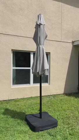 Garvee 270×450 cm Rechteck-Sonnenschirm mit Solar-LED-Beleuchtung & Standfuß, UV-beständiger Gartenschirm mit Kurbelgriff, für Terrasse, Pool & Garten, Beige