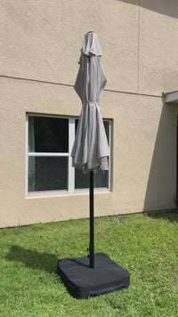 Garvee 270×450 cm Rechteck-Sonnenschirm mit Solar-LED-Beleuchtung & Standfuß, UV-beständiger Gartenschirm mit Kurbelgriff, für Terrasse, Pool & Garten, Beige