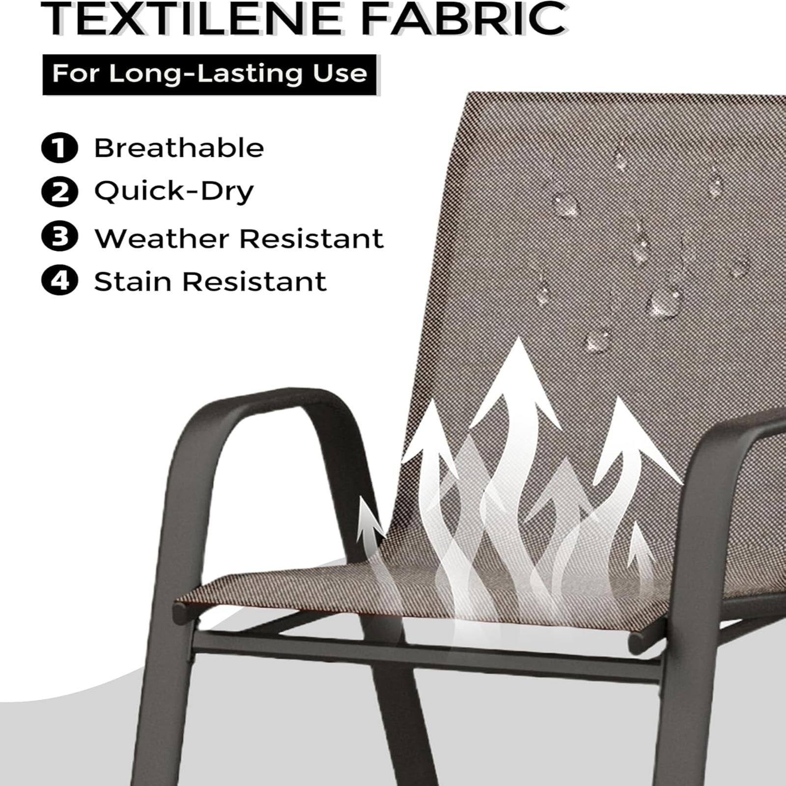 Garvee Stapelstühle Outdoor Set 4, Metallrahmen, Textilene, Atmungsaktiv, Für Garten & Terrasse, Grau