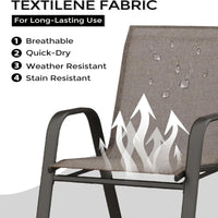 Garvee Stapelstühle Outdoor Set 4, Metallrahmen, Textilene, Atmungsaktiv, Für Garten & Terrasse, Grau