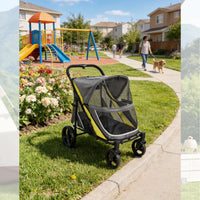 Garvee Hundebuggy für große Hunde 90 × 60 × 51 cm, faltbarer Haustierbuggy mit Aluminiumrahmen, 360° schwenkbaren Rädern und atmungsaktivem Mesh, Grau