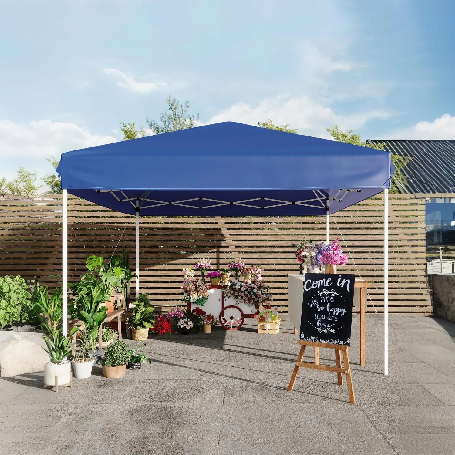 GARVEE Pop-Up Pavillon 3x3 m, Faltpavillon aus 210D Oxford, Robustes Stahlgestell, Wetterfest und Stabil für Camping, Gartenpartys und Outdoor-Events, Blau