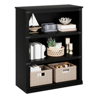 Garvee Bücherregal 4 Ebenen 80 x 32 x 102 cm, breites Standregal aus Holz mit 3 Regalbereichen, stabiles Aufbewahrungsregal im Industrie-Look, Schwarz