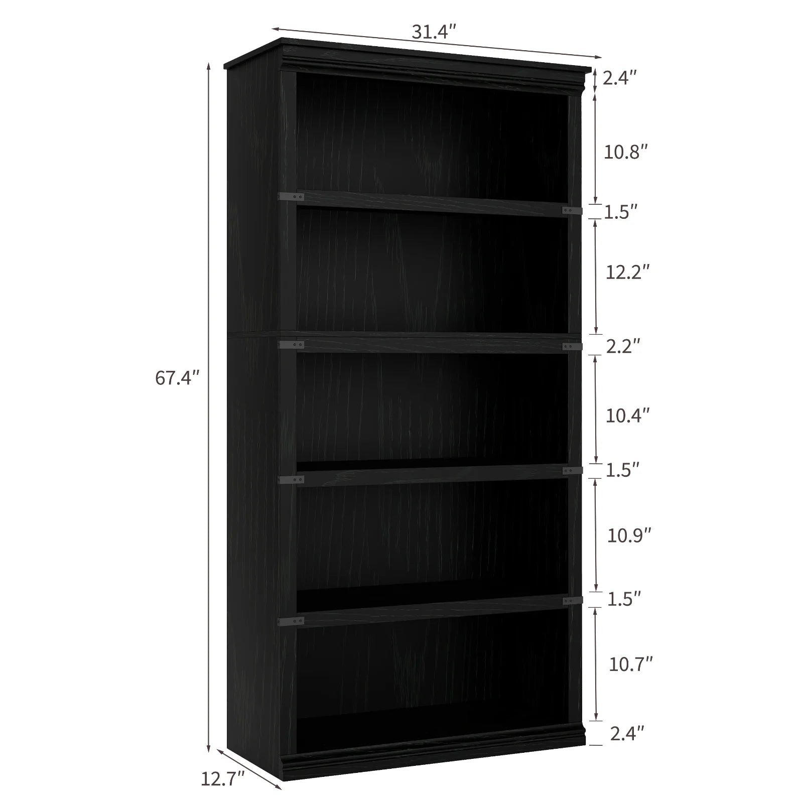 Garvee Bücherregal 171 cm, 5-stöckiges Standregal im Landhausstil, offenes Holzregal mit 5 Ablagen und Stauraum, für Homeoffice, Wohnzimmer & Schlafzimmer, Schwarz