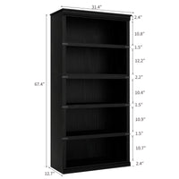Garvee Bücherregal 171 cm, 5-stöckiges Standregal im Landhausstil, offenes Holzregal mit 5 Ablagen und Stauraum, für Homeoffice, Wohnzimmer & Schlafzimmer, Schwarz
