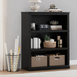 Garvee Bücherregal 4 Ebenen 80 x 32 x 102 cm, breites Standregal aus Holz mit 3 Regalbereichen, stabiles Aufbewahrungsregal im Industrie-Look, Schwarz - Schwarz