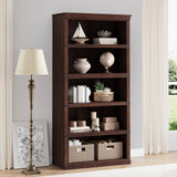 Garvee Bücherregal 171 cm, 5-stöckiges Standregal im Landhausstil, offenes Holzregal mit 5 Ablagen und Stauraum, für Homeoffice, Wohnzimmer & Schlafzimmer, Rotbraun - Rotbraun