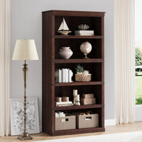 Garvee Bücherregal 171 cm, 5-stöckiges Standregal im Landhausstil, offenes Holzregal mit 5 Ablagen und Stauraum, für Homeoffice, Wohnzimmer & Schlafzimmer, Rotbraun