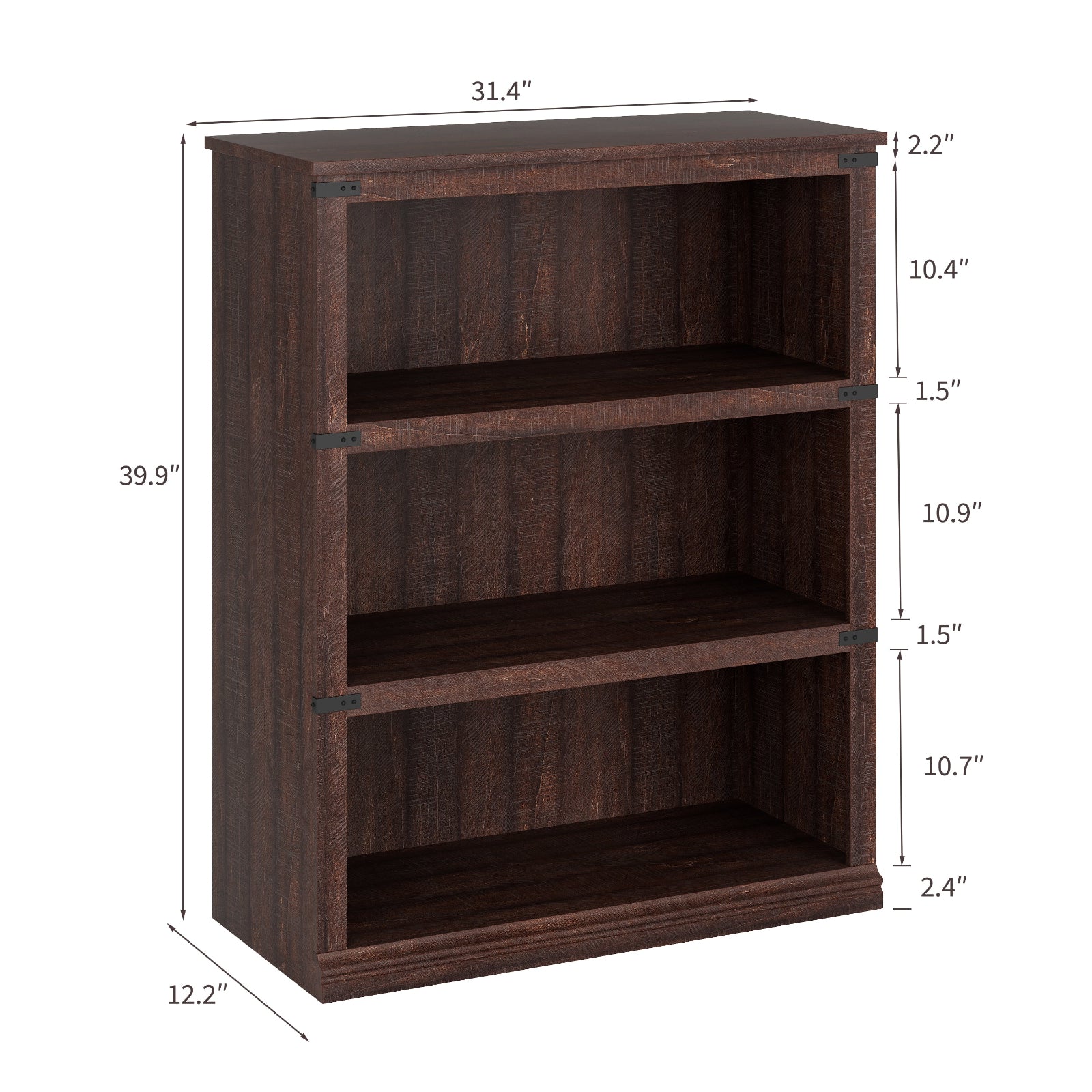 Garvee Bücherregal 4 Ebenen 80 x 32 x 102 cm, breites Standregal aus Holz mit 3 Regalbereichen, stabiles Aufbewahrungsregal im Industrie-Look, Rotbraun